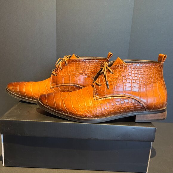 TAYNO | DRESS SHOE BOOT | FAUX GATOR SIZE 9 ORANGE RUST COLOR | LACE UP - Picture 4 of 11